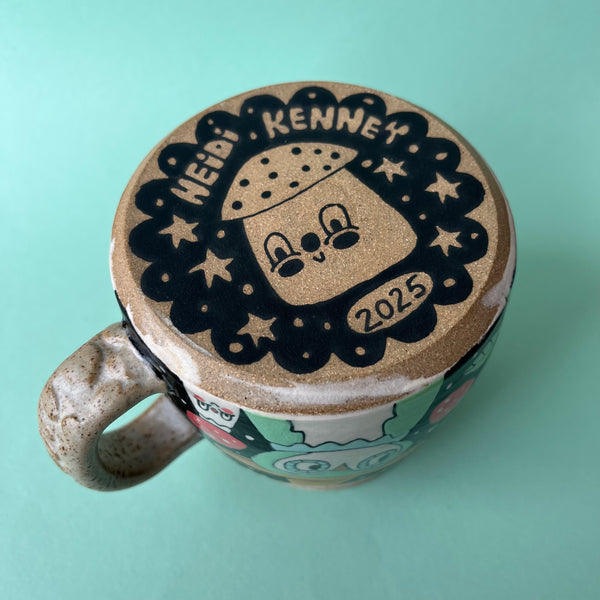 Ceramic Wheel Thrown Owl Mushroom Mug 13.5oz