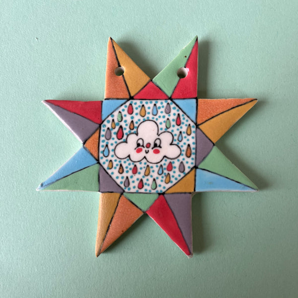 Ceramic Hand Built Quilt Square Ornament