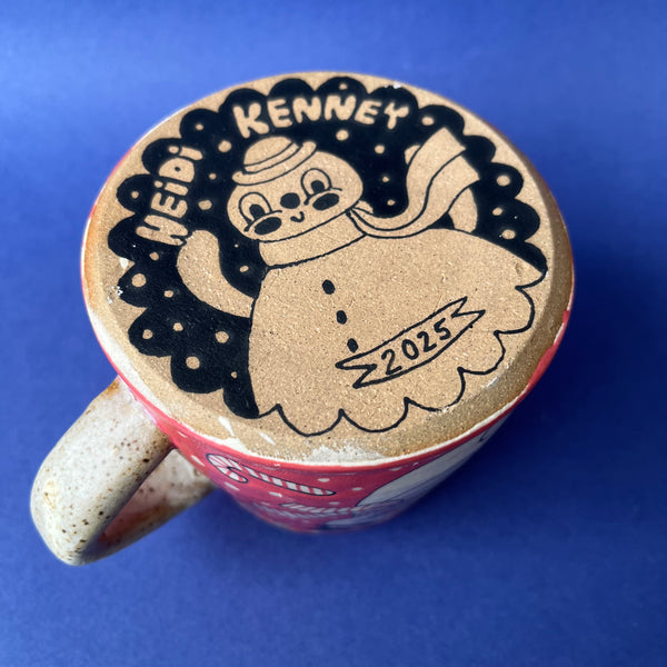 Ceramic Wheel Thrown Snowman Candy Cane Mug 9oz