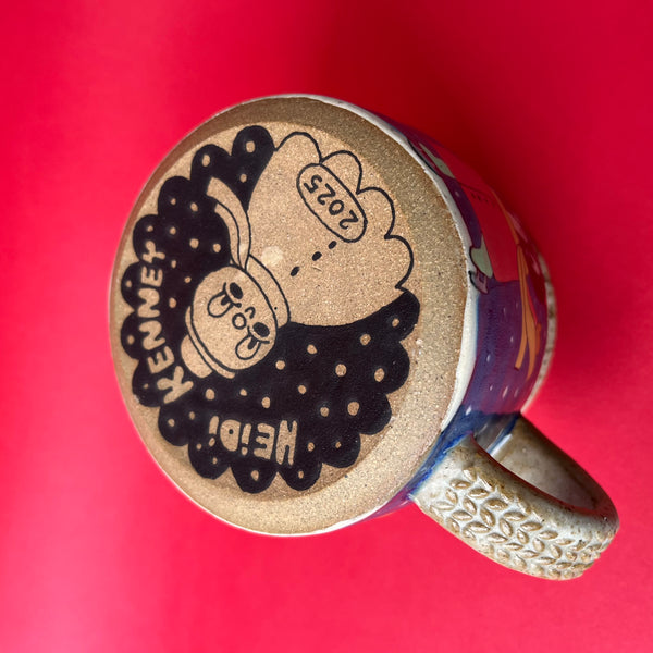 Ceramic Wheel Thrown Ice Skaters Snowman Mug 13.5oz