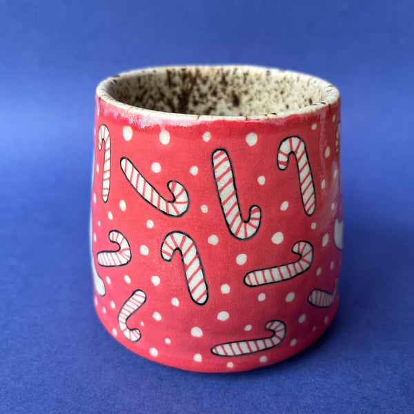 Ceramic Wheel Thrown Snowman Candy Cane Mug 9oz