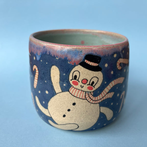 Ceramic Wheel Thrown Snowman Candy Cane Mug 13.5oz
