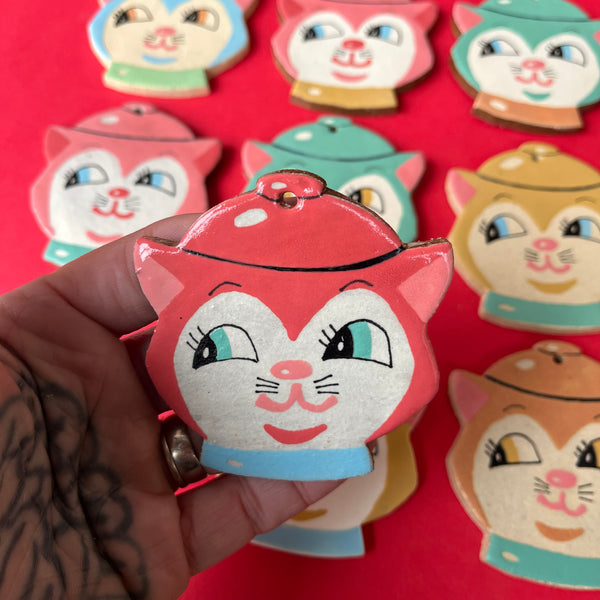 Ceramic Hand Built Vintage Cat Cookie Jar Ornament