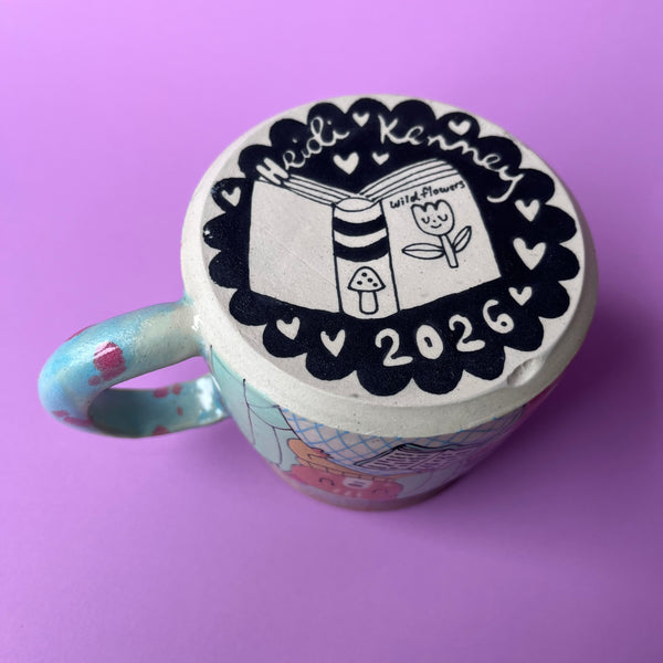 Ceramic Wheel Thrown Reading Cats Mug 11oz