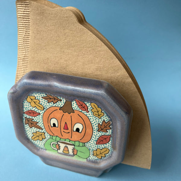 Ceramic Slip Cast Pumpkin Guy Coffee Filter Holder (or napkins)