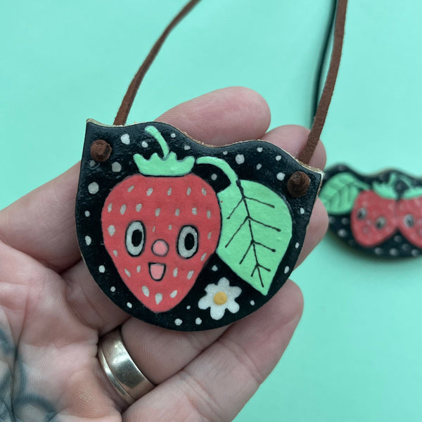 Ceramic Hand Built Necklace Strawberry