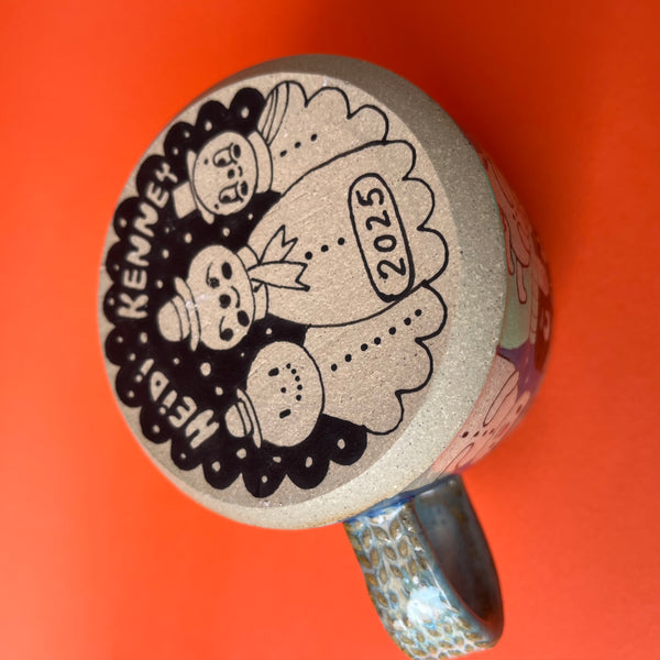 Ceramic Wheel Thrown Cat Snowman Mug 11oz