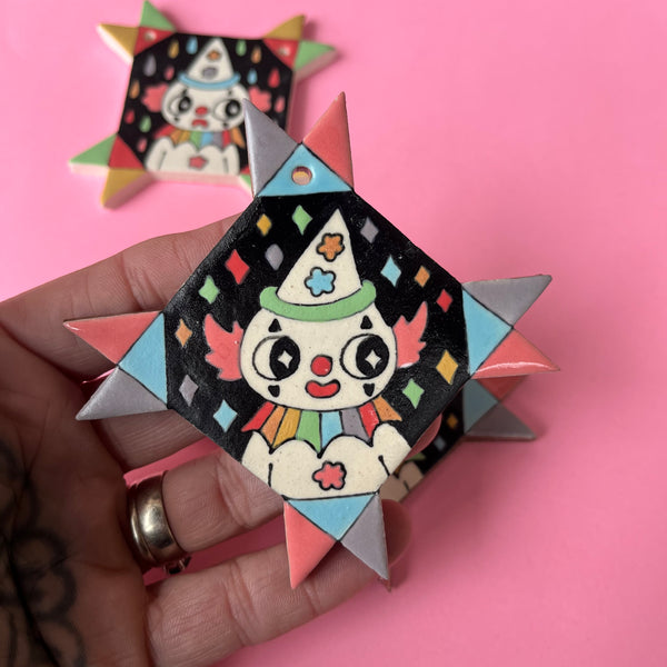 Ceramic Hand Built Clown Ornament