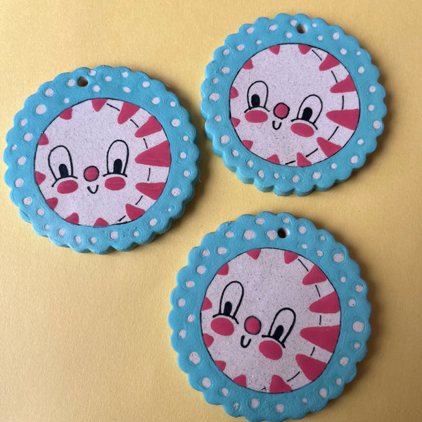 Ceramic Hand Built Peppermints and Cat Ornament