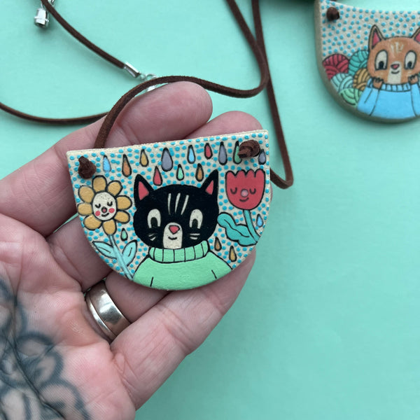 Ceramic Hand Built Necklace Cat