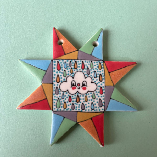 Ceramic Hand Built Quilt Square Ornament