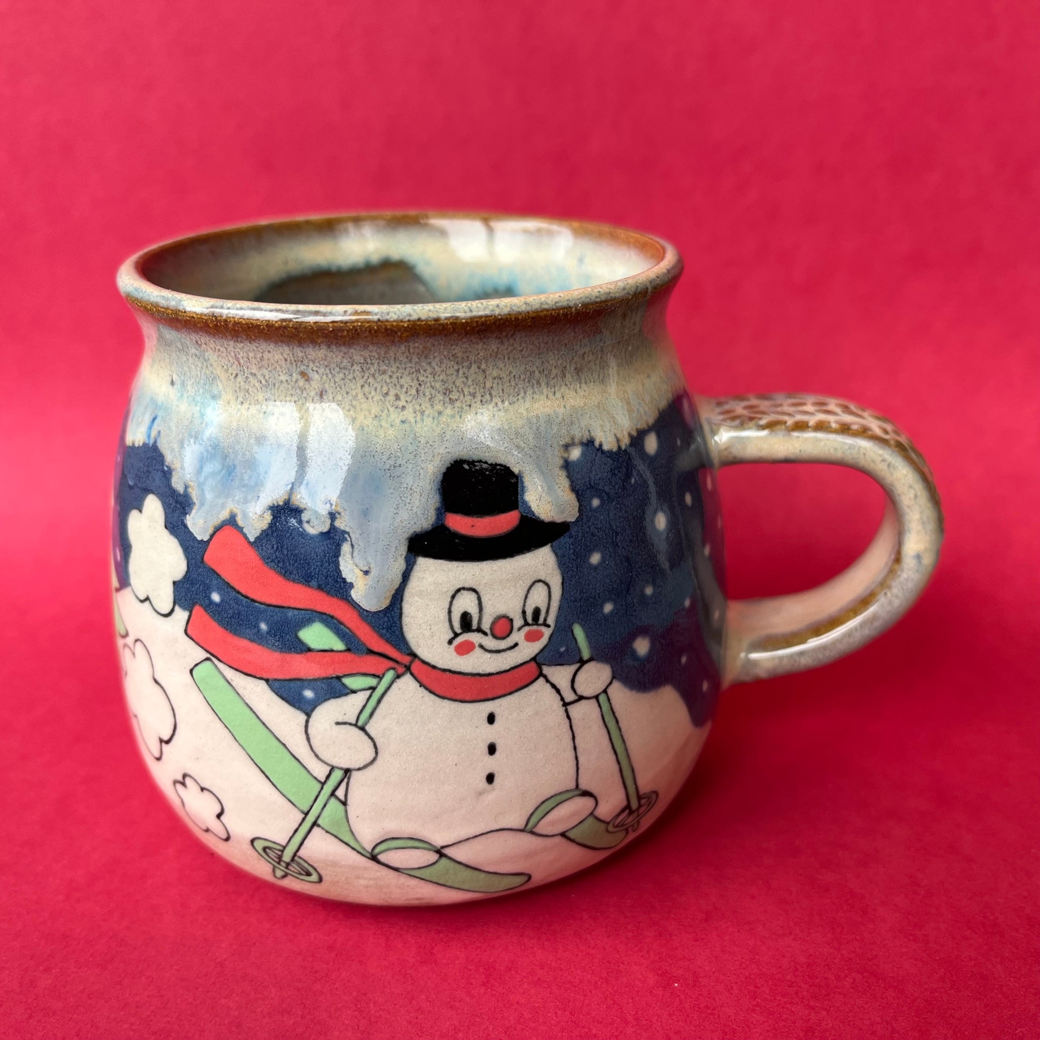 Ceramic Wheel Thrown Snowman Mug 14oz