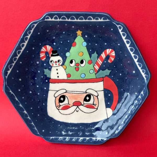 Ceramic Hand Built Santa Mug Plate 6.5"