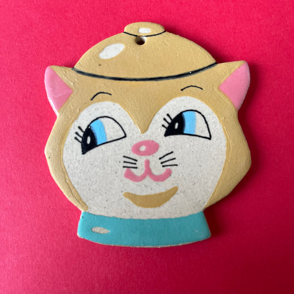 Ceramic Hand Built Vintage Cat Cookie Jar Ornament