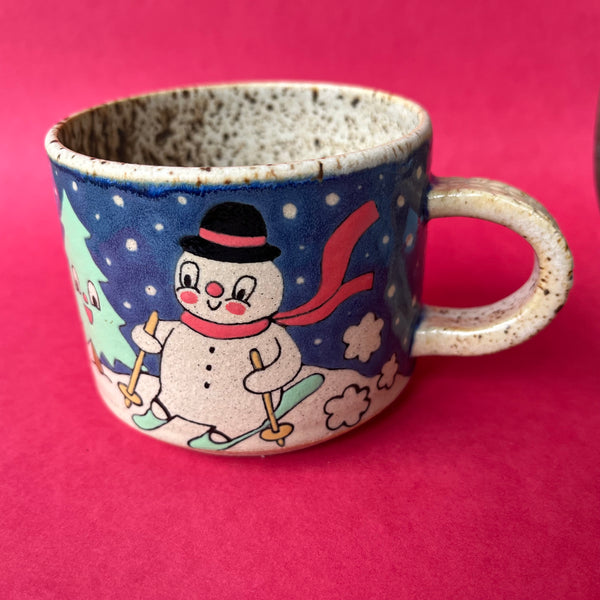 Ceramic Wheel Thrown Snowman Mug 9oz