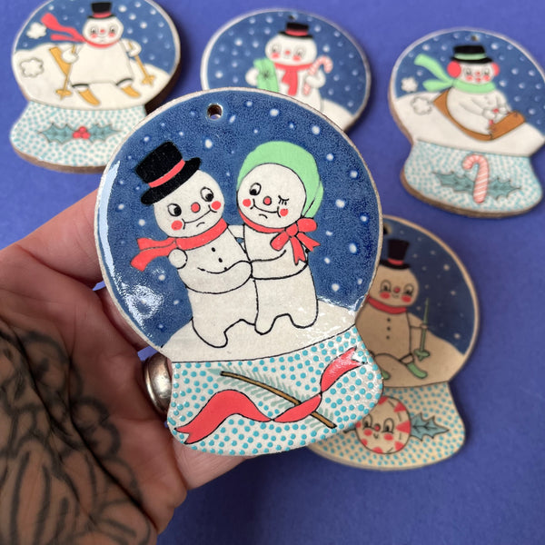 Ceramic Hand Built Snowman Snow Globe Ornament