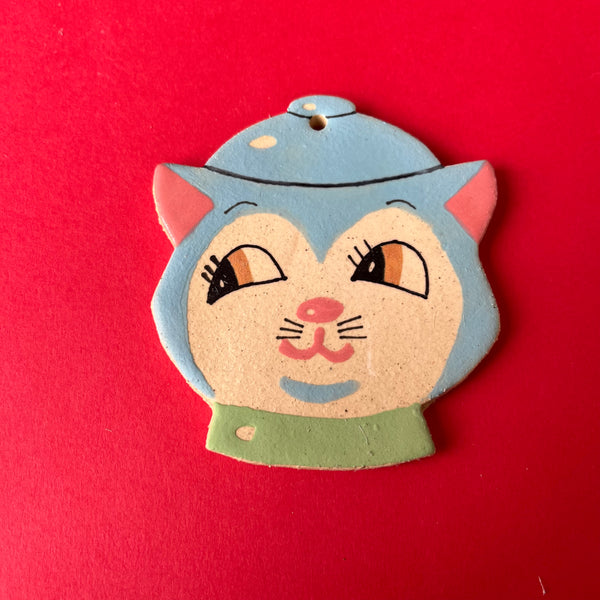 Ceramic Hand Built Vintage Cat Cookie Jar Ornament