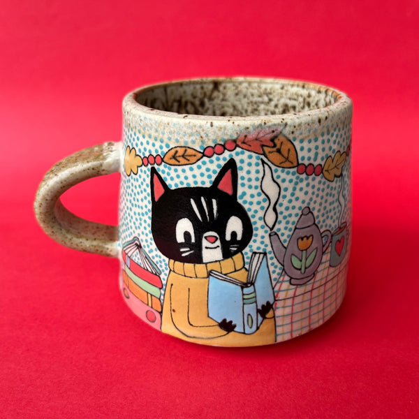 Ceramic Wheel Thrown Cozy Cats Mug 11.5oz
