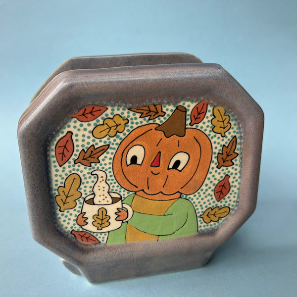 Ceramic Slip Cast Pumpkin Guy Coffee Filter Holder (or napkins)