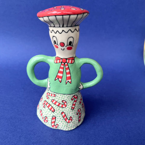 Ceramic Hand Built Oversized Mushroom Bell about 5-6"