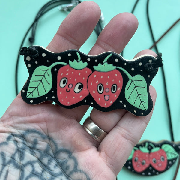 Ceramic Hand Built Necklace Strawberry