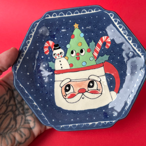 Ceramic Hand Built Santa Mug Plate 6.5"