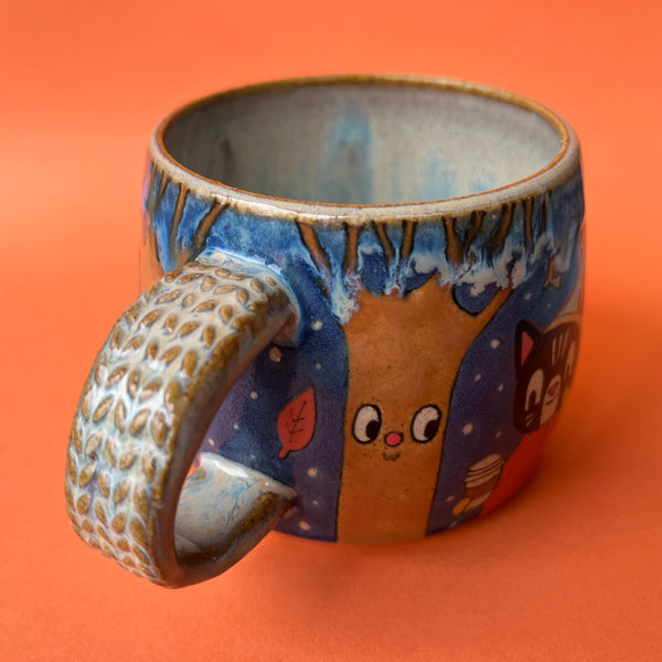 Ceramic Wheel Thrown Fall Cats Mug 11oz
