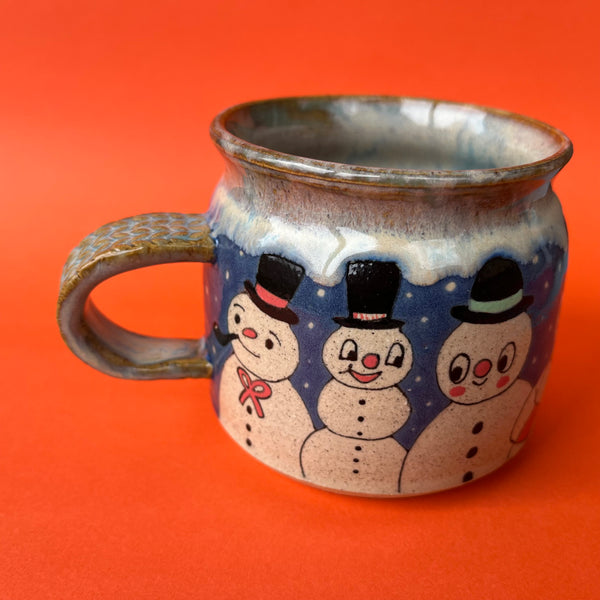 Ceramic Wheel Thrown Cat Snowman Mug 11oz