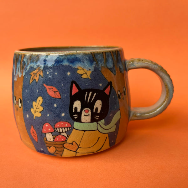 Ceramic Wheel Thrown Fall Cats Mug 11oz