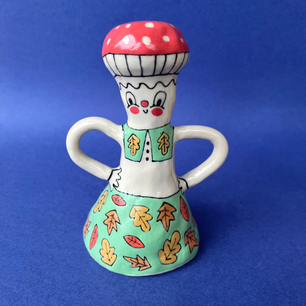 Ceramic Hand Built Oversized Mushroom Bell about 5-6"