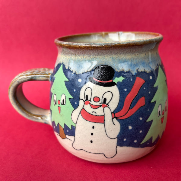 Ceramic Wheel Thrown Snowman Mug 14oz