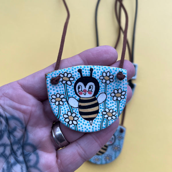Ceramic Hand Built Necklace Bee