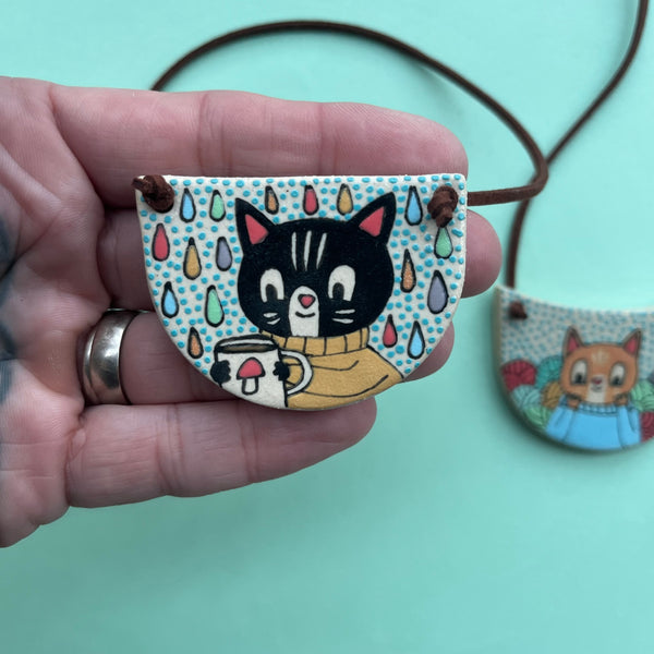 Ceramic Hand Built Necklace Cat