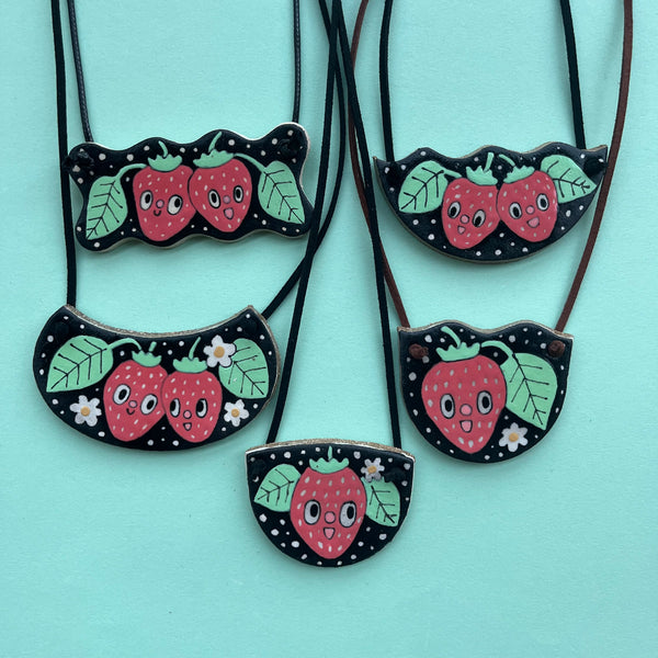 Ceramic Hand Built Necklace Strawberry