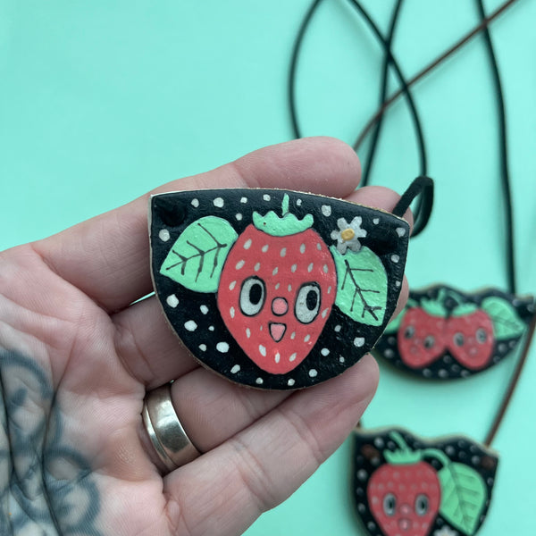 Ceramic Hand Built Necklace Strawberry