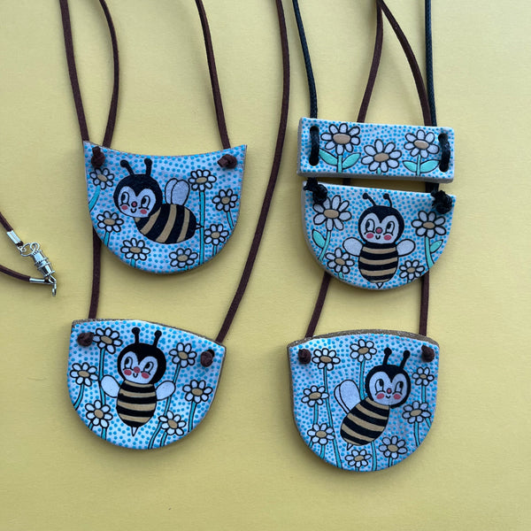 Ceramic Hand Built Necklace Bee