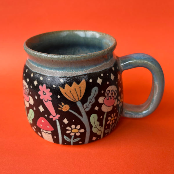Ceramic Wheel Thrown Flower Mug 10oz