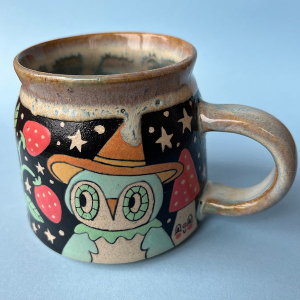 Ceramic Wheel Thrown Owl Mushroom Mug 11.5oz