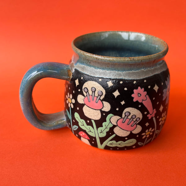 Ceramic Wheel Thrown Flower Mug 10oz