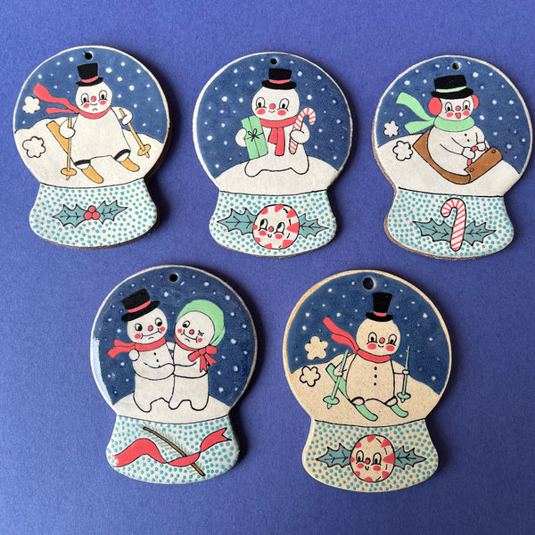Ceramic Hand Built Snowman Snow Globe Ornament