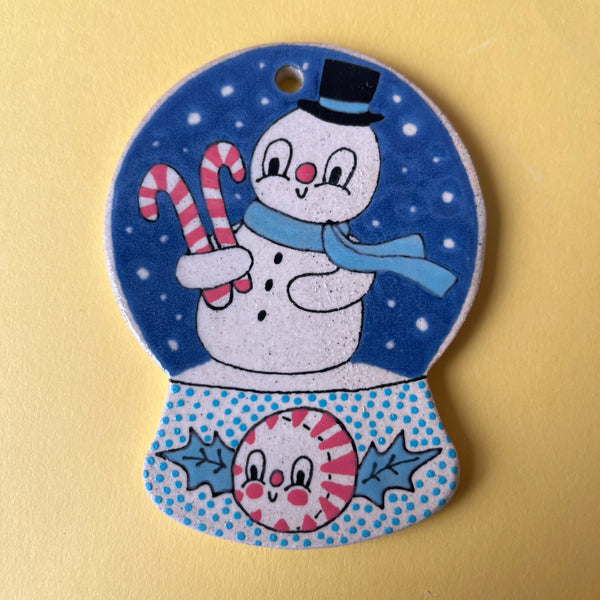 Ceramic Hand Built Snowman Snow Globe Ornament