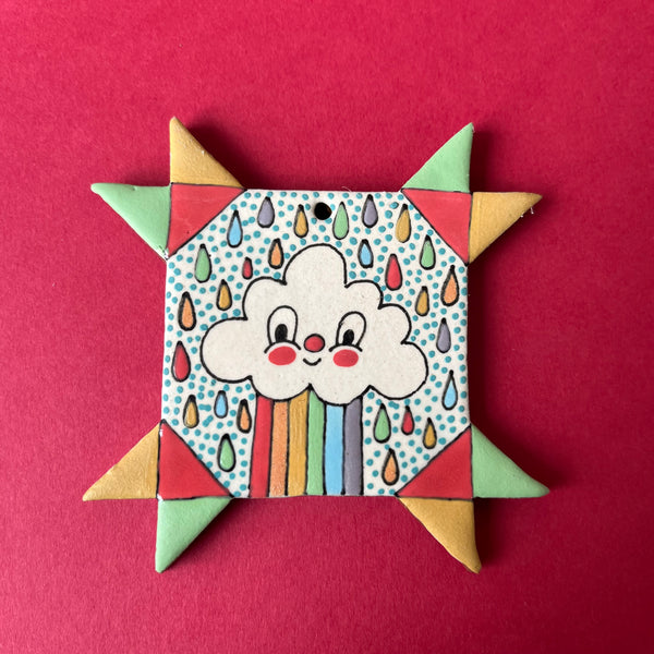 Ceramic Hand Built Quilt Square Ornament