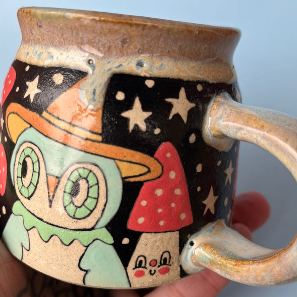 Ceramic Wheel Thrown Owl Mushroom Mug 11.5oz