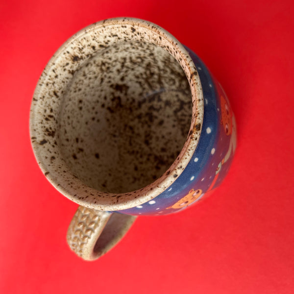 Ceramic Wheel Thrown Ice Skaters Snowman Mug 13.5oz