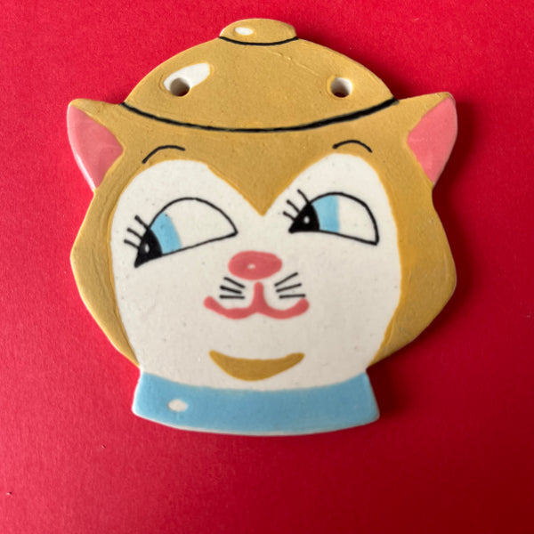Ceramic Hand Built Vintage Cat Cookie Jar Ornament