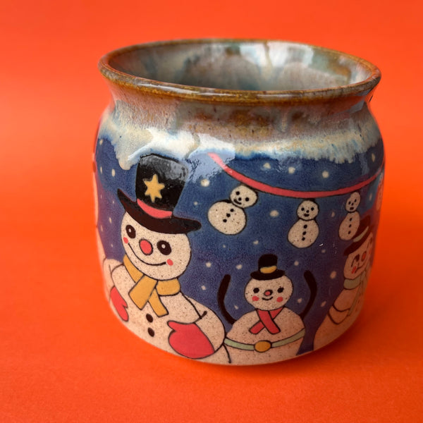 Ceramic Wheel Thrown Cat Snowman Mug 11oz