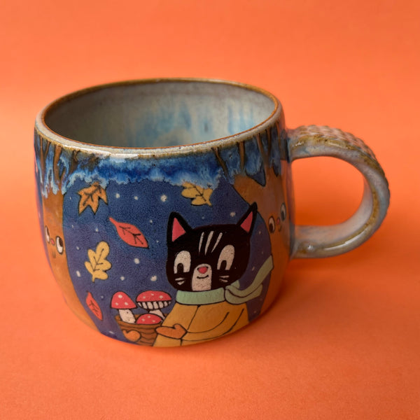 Ceramic Wheel Thrown Fall Cats Mug 11oz