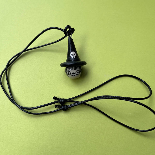 Ceramic Hand Built Tiny Witch Head Necklace