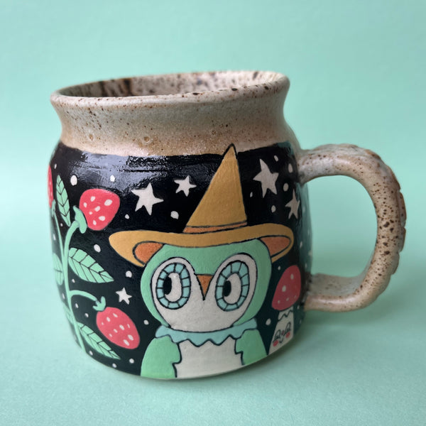 Ceramic Wheel Thrown Owl Mushroom Mug 13.5oz