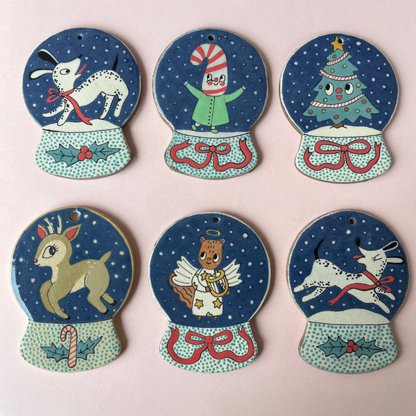 Ceramic Hand Built Snow Globe Characters Ornament